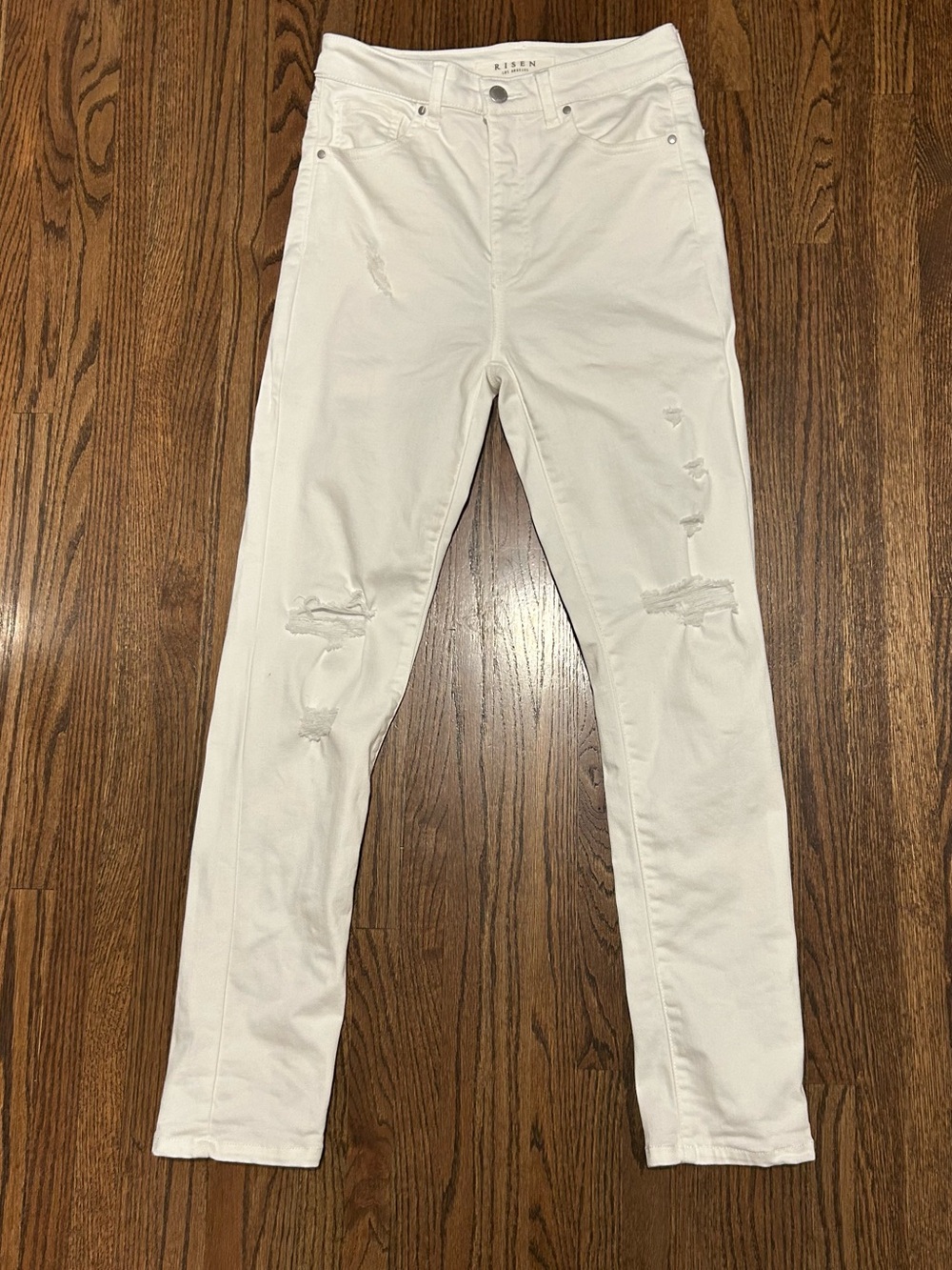 Risen White Distressed Skinny Jeans Size 5 / 27 High Rise Stretch Denim